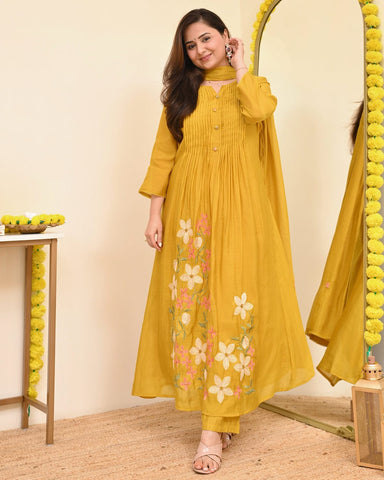 Graceful Mustard Yellow Embroidered Anarkali Kurta Set